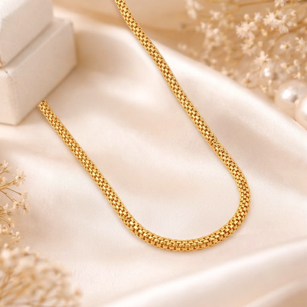 Titan Sleek Milanese Mesh Woven Gold Chain for Men - Chain in Gold 22K