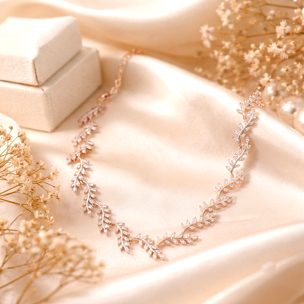 Enchanted Laurel 18K Pure Gold and Diamond Leaf Garland Necklace - Necklaces in Gold 18K