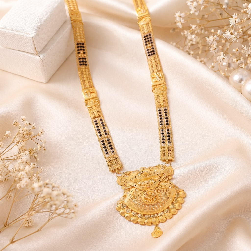 Heritage Maharashtrian Antique Gold Long Ganthan. - Mangalsutra in Gold 22K