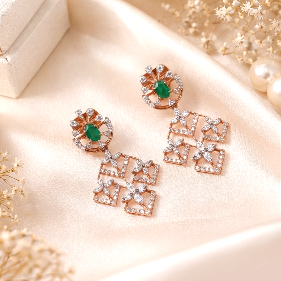 Imperial Emerald Blossom 18K Pure Gold and Diamond Drop Earrings - Earrings in Gold 18K