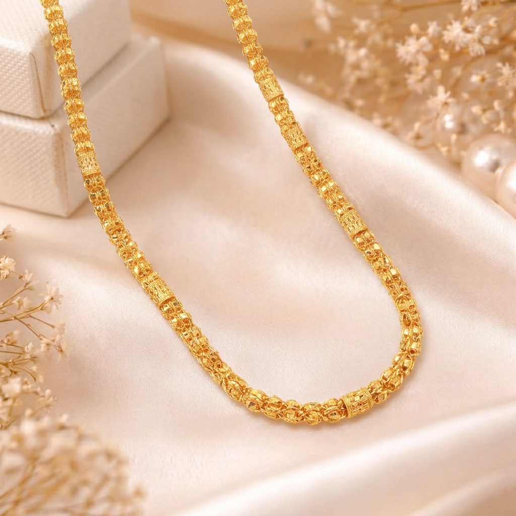 Vajra Indo-Italian Intricate Woven Gold Chain for Men - Chain in Gold 22K