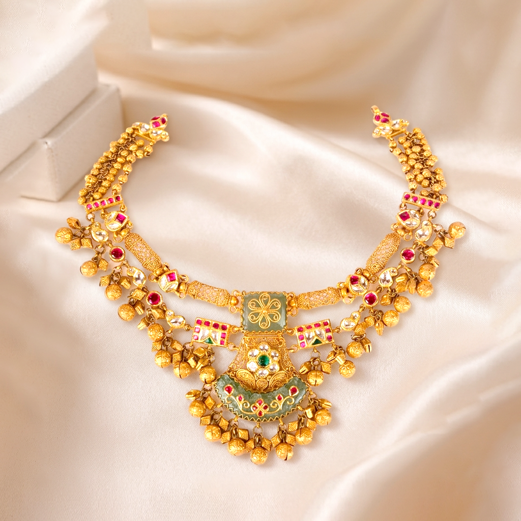 Royal Heritage Antique Gold Necklace with Kundan 