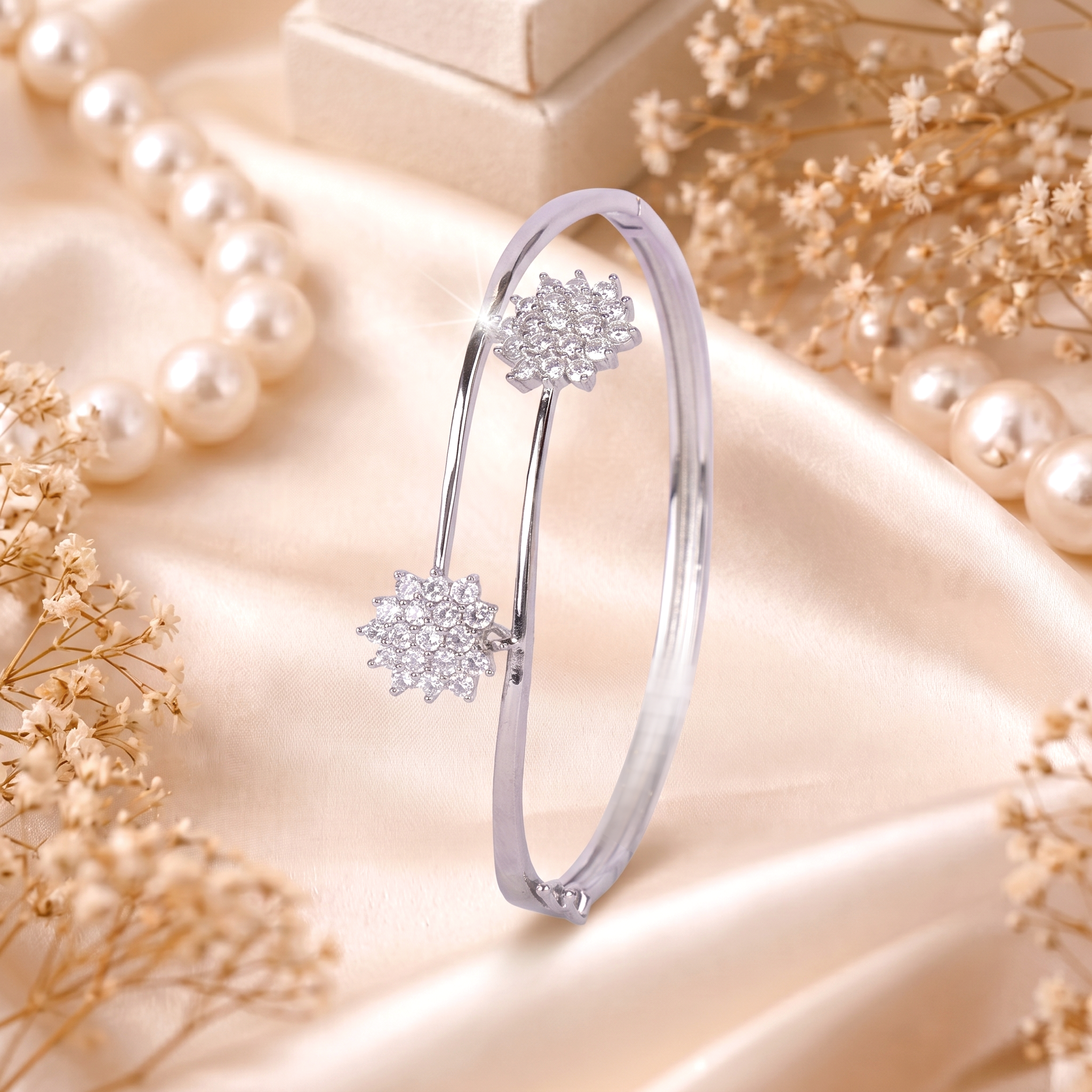 Starlight Blossom Bypass Bangle - Bracelets in Silver 92.5