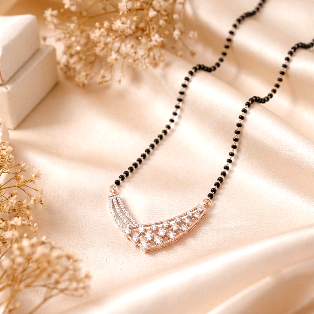 Elegant Asymmetrical V-Chevron 18K Pure Gold and Diamond Modern Mangalsutra - Mangalsutra in Gold 18K