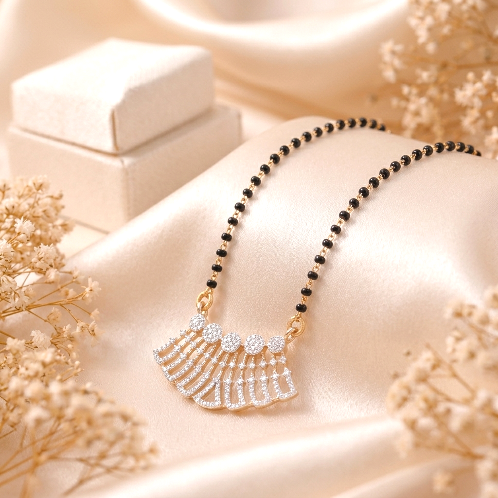 Sacred Fan 18K Pure Gold and Diamond Modern Mangalsutra  - Mangalsutra in Gold 18K