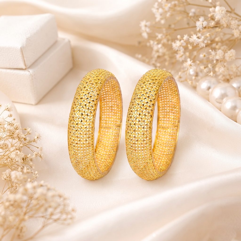 Royal 22K Pure Gold Gokhru Kada Bangles with Honeycomb Diamond-Cut Texture - Bangles in Gold 22K